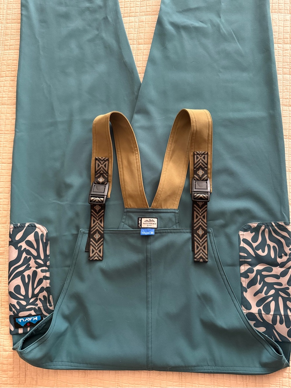 Kavu Teal Green Overalls with Patterned Pockets - Picture 2 of 3